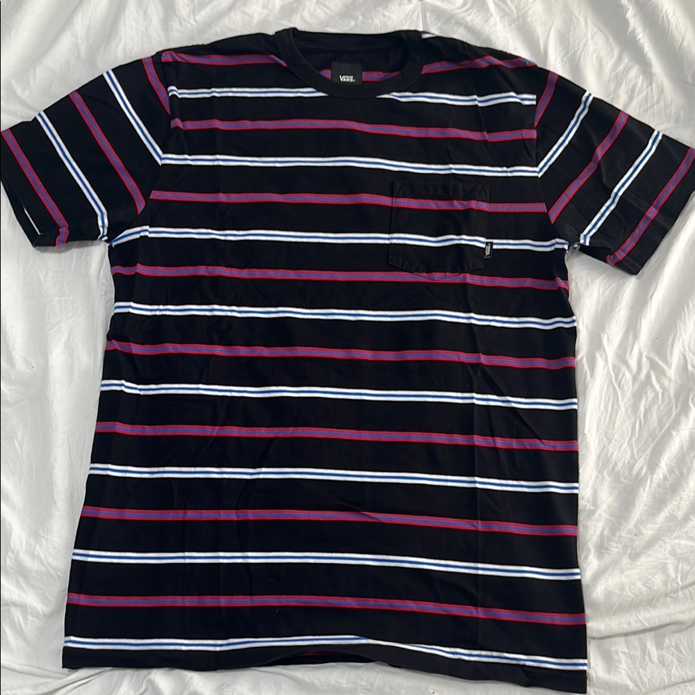 Vans Men's Black and Red Striped Shirt
